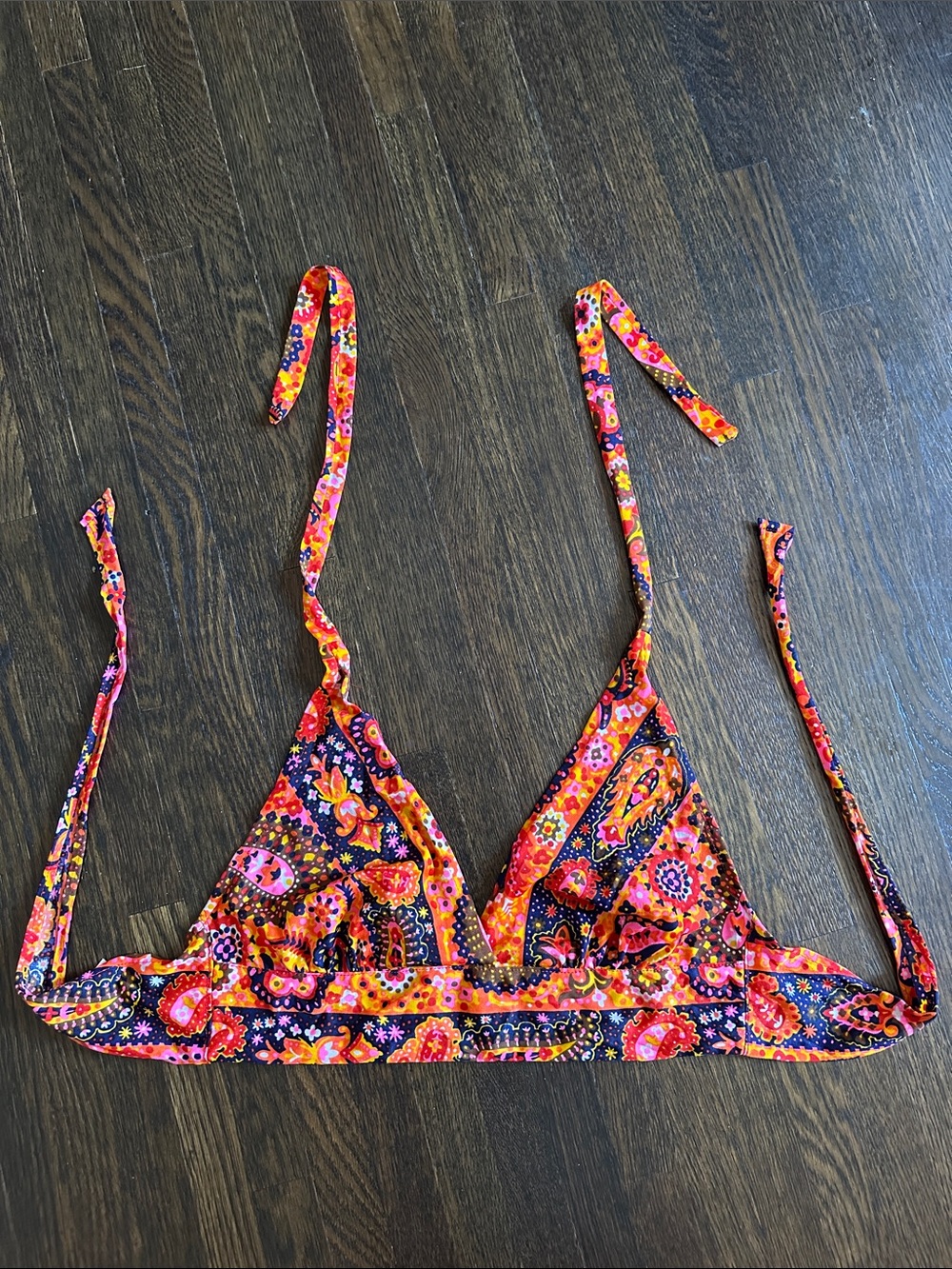 Vintage 70’s Paisley Orange Triangle Bralette Crop Top Size XS